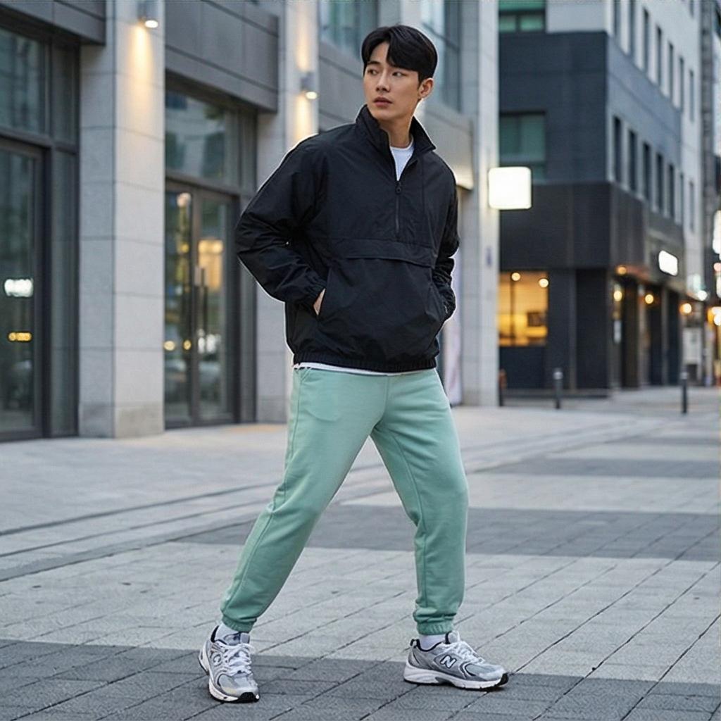 검정색 바람막이 자켓: 시크한 애슬레저 룩