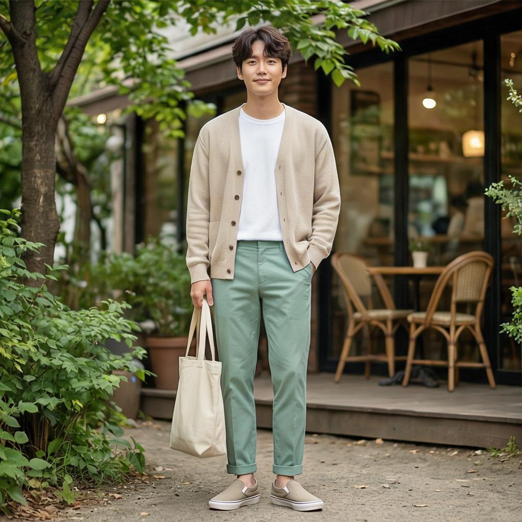 베이지 니트와 가디건: 부드러운 인상을 주는 데이트 룩