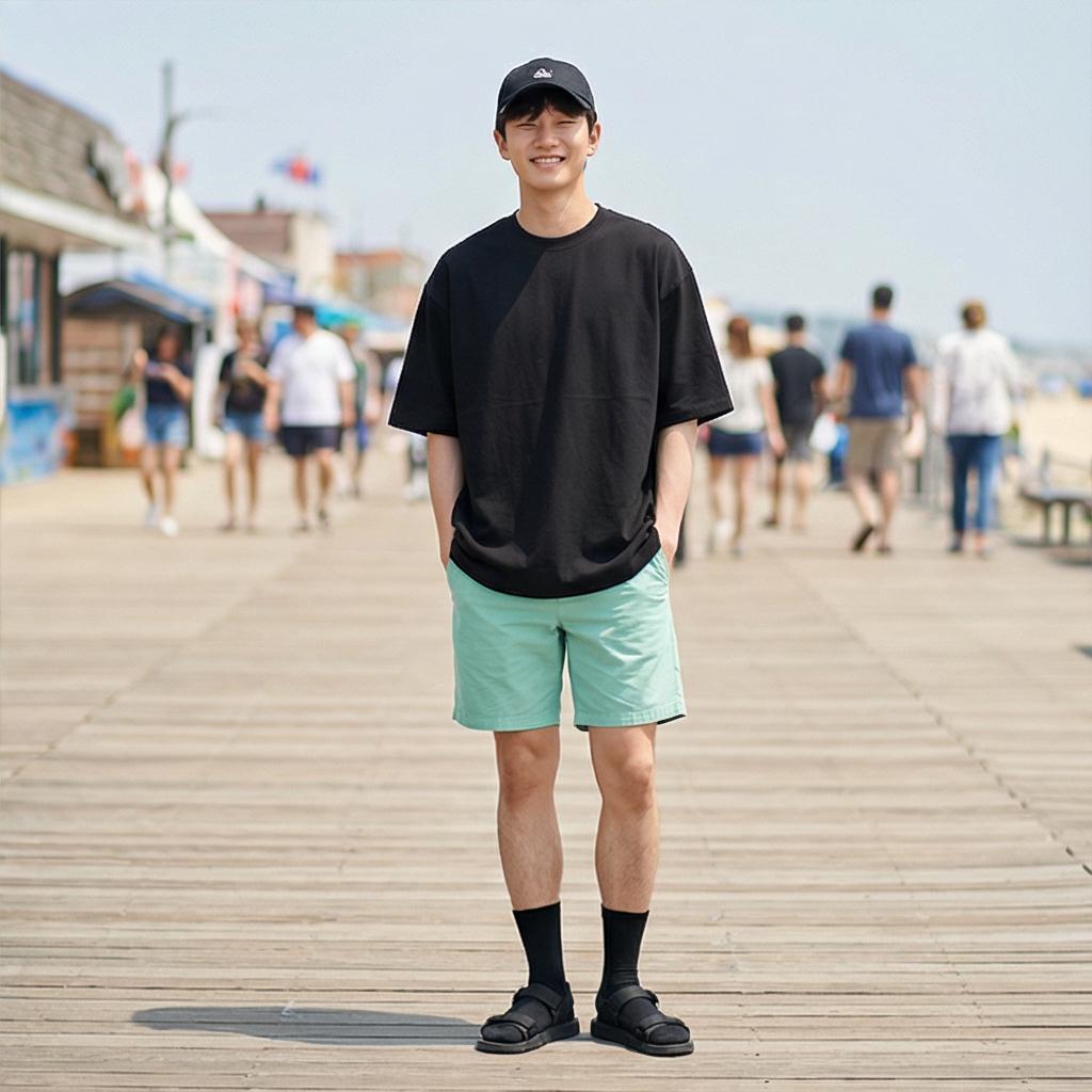 검정색 오버핏 반팔: 세련된 바캉스 스타일