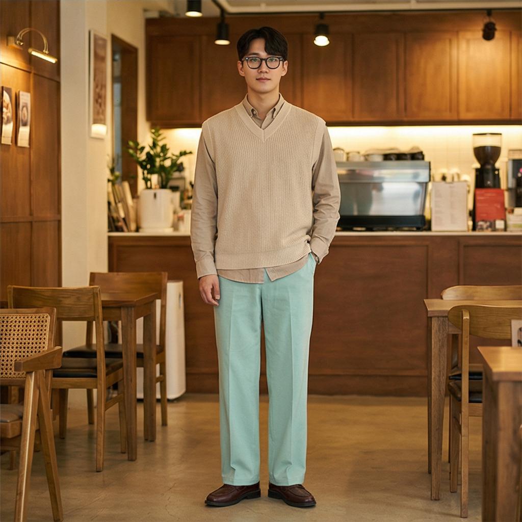 베이지 니트: 부드러운 분위기의 데이트 룩