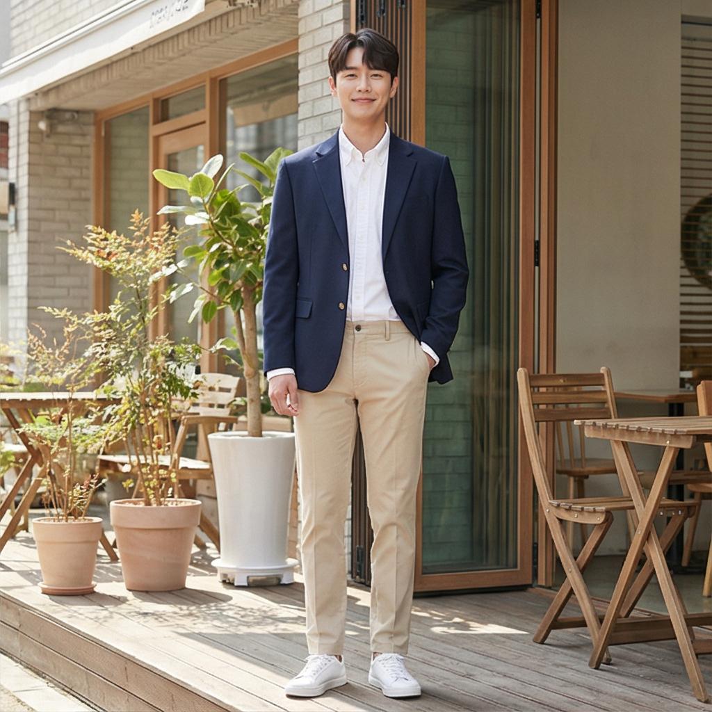 베이지 치노 팬츠: 프레피 스타일