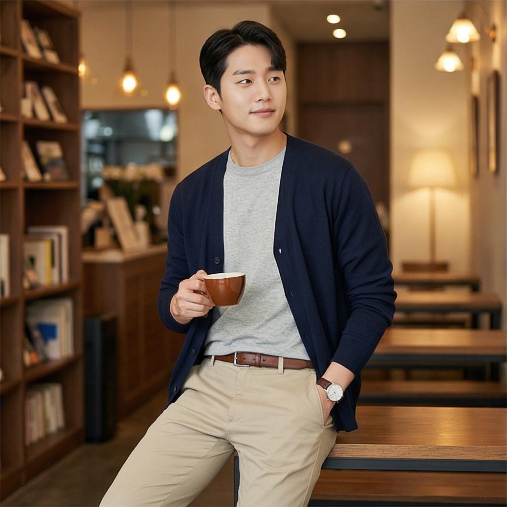 베이지 치노 팬츠: 부드러운 인상의 데일리 룩