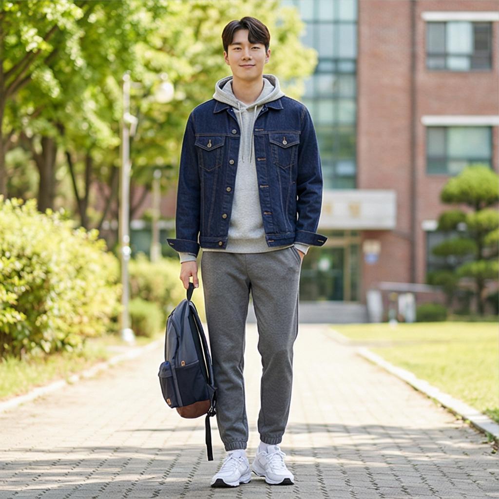 회색 후드티, 조거 팬츠: 편안한 꾸안꾸 스타일