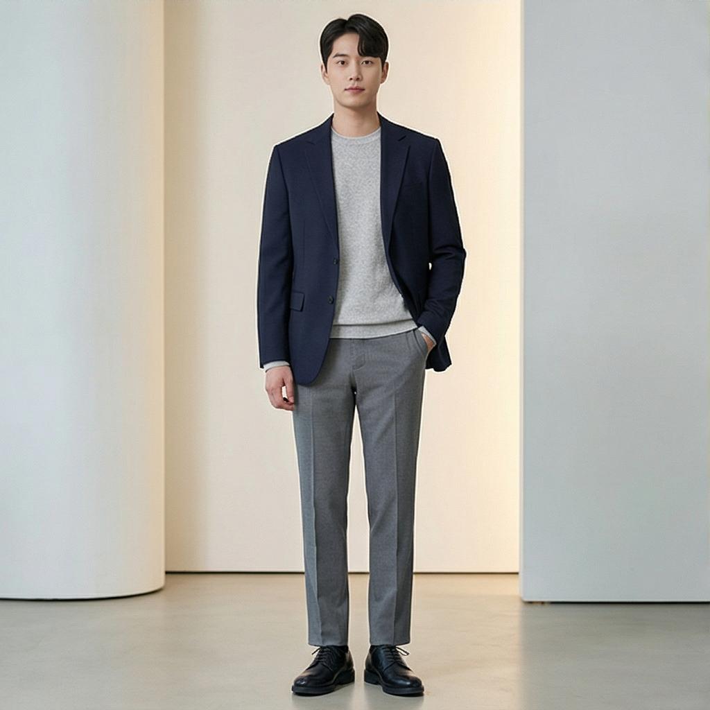 그레이 슬랙스 & 니트: 차분하고 지적인 오피스룩