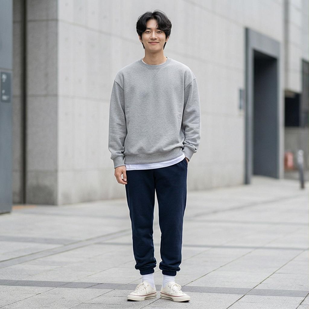 화이트 티셔츠와 맨투맨: 깔끔한 데일리 스타일