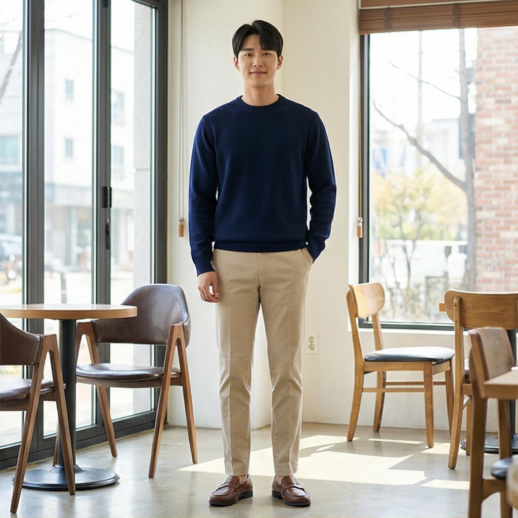 베이지 치노 팬츠: 부드러운 비즈니스 캐주얼룩