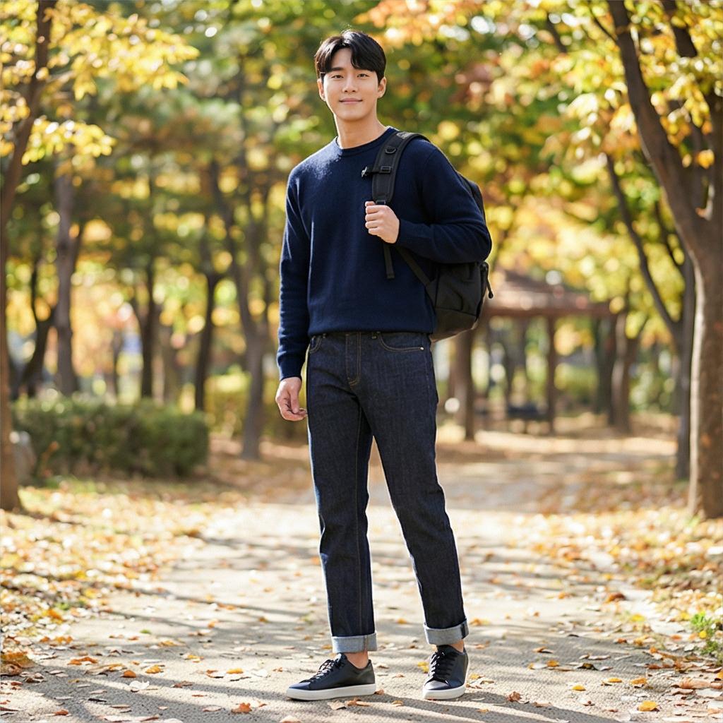 진청 데님 팬츠: 경쾌한 주말 스타일