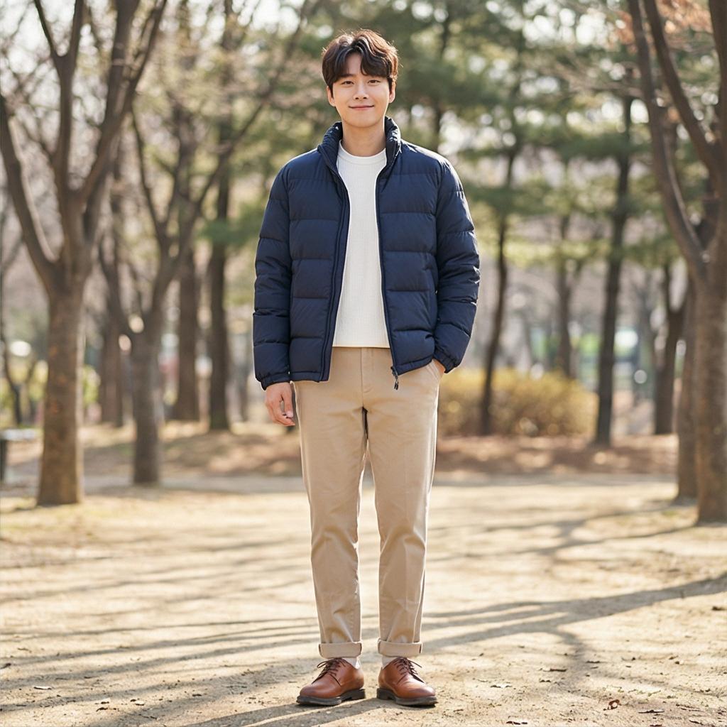 베이지 치노 팬츠: 부드러운 분위기