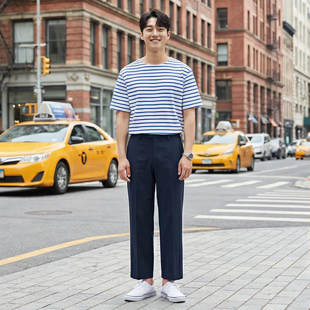 스트라이프 티셔츠: 경쾌하고 청량한 분위기