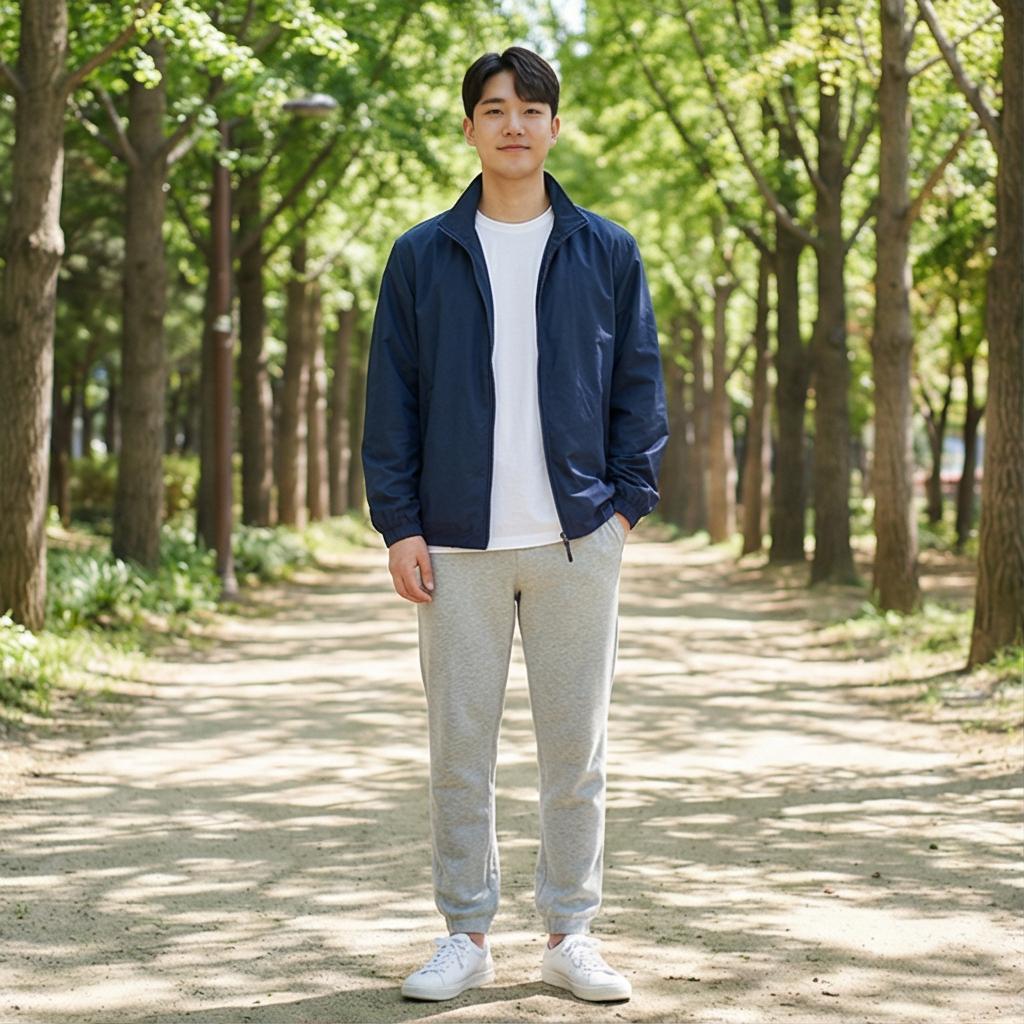 회색 조거 팬츠와 스니커즈: 편안한 꾸안꾸 스타일