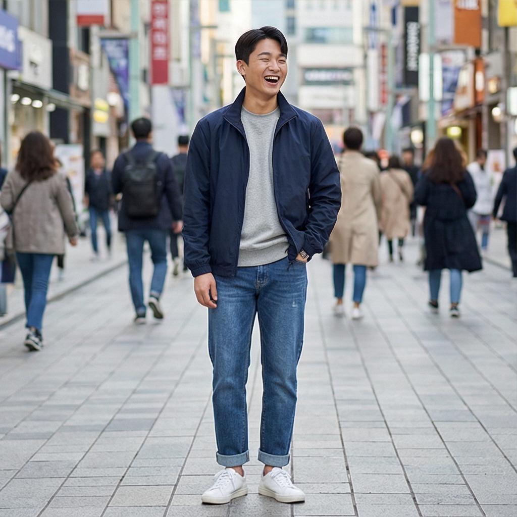 중청 데님 팬츠: 활동적인 주말 데이트 룩