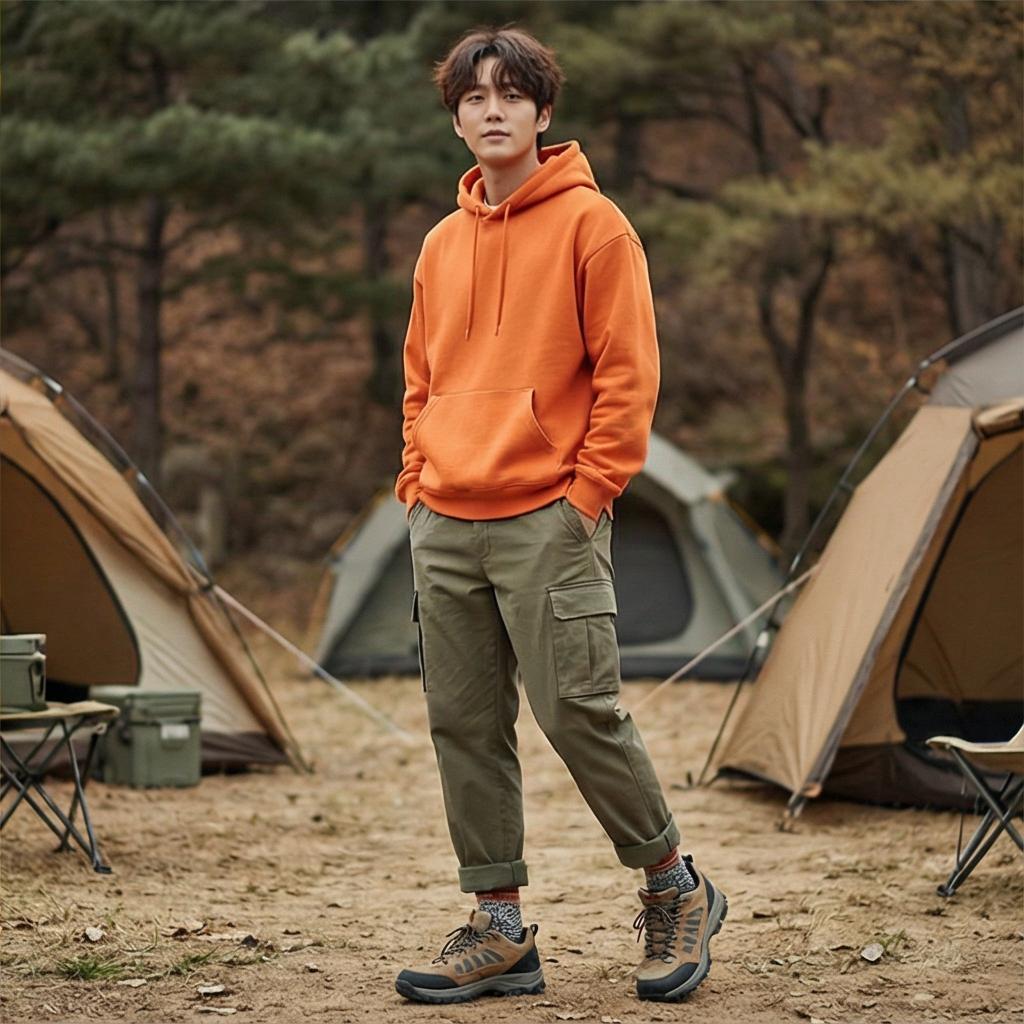 카키색 카고 팬츠: 빈티지한 아웃도어 스타일