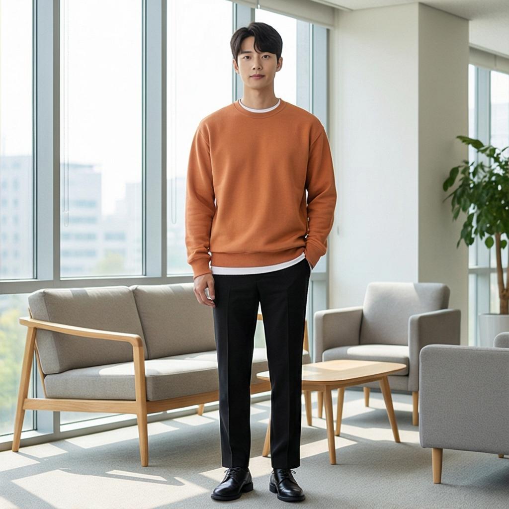 검정 슬랙스: 편안하면서도 단정한 분위기