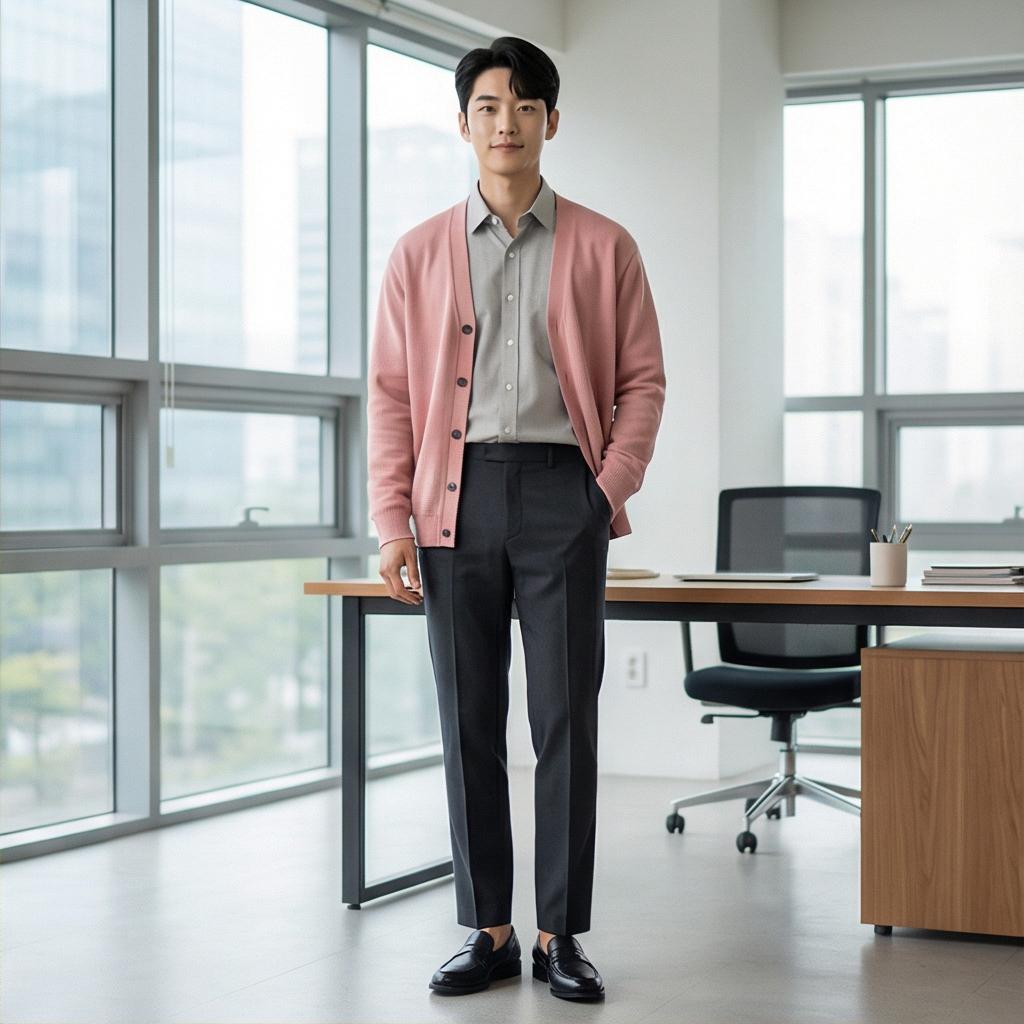 그레이 슬랙스와 셔츠: 단정한 비즈니스 캐주얼 룩