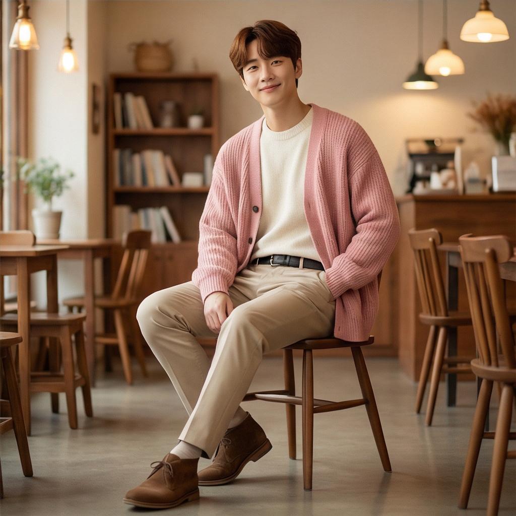 베이지색 치노 팬츠: 부드러운 분위기의 데이트 룩