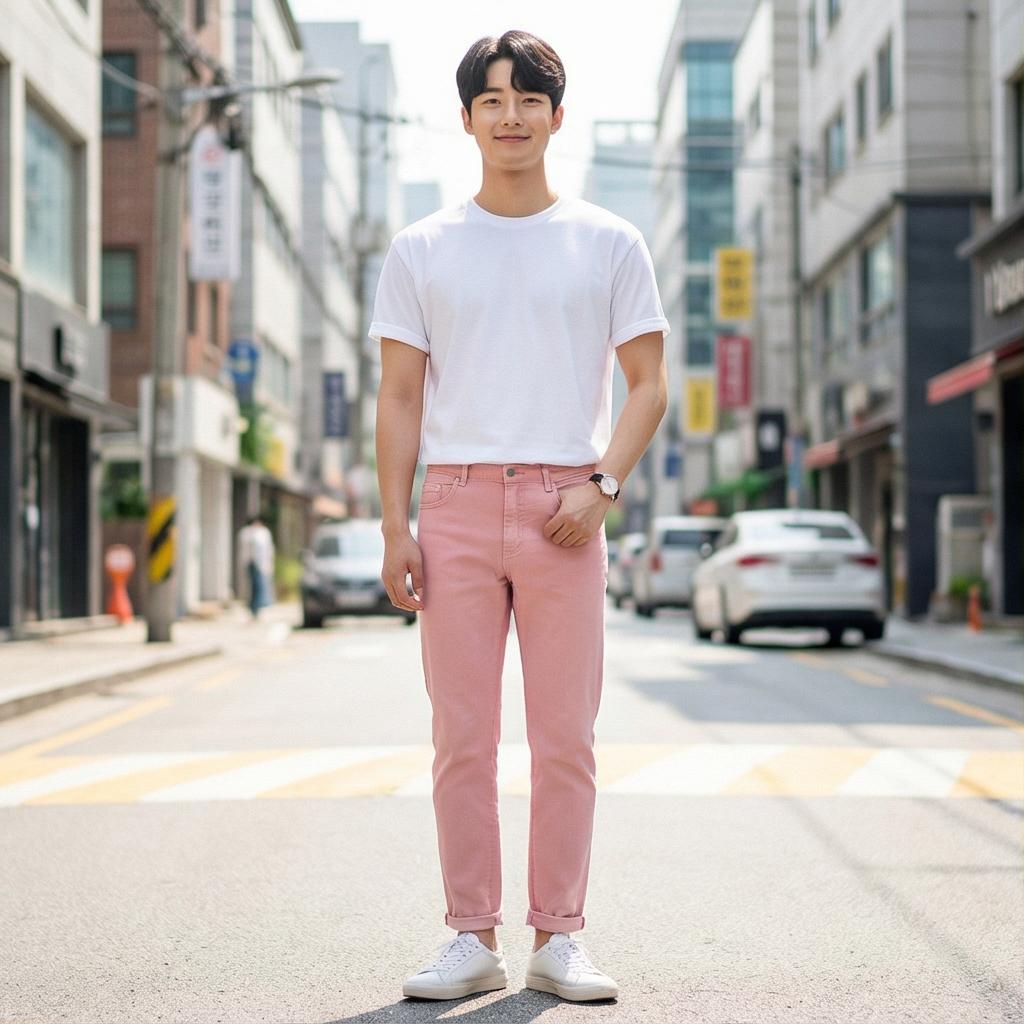 흰색 반팔 티셔츠 & 화이트 스니커즈: 깔끔한 주말 데이트 룩