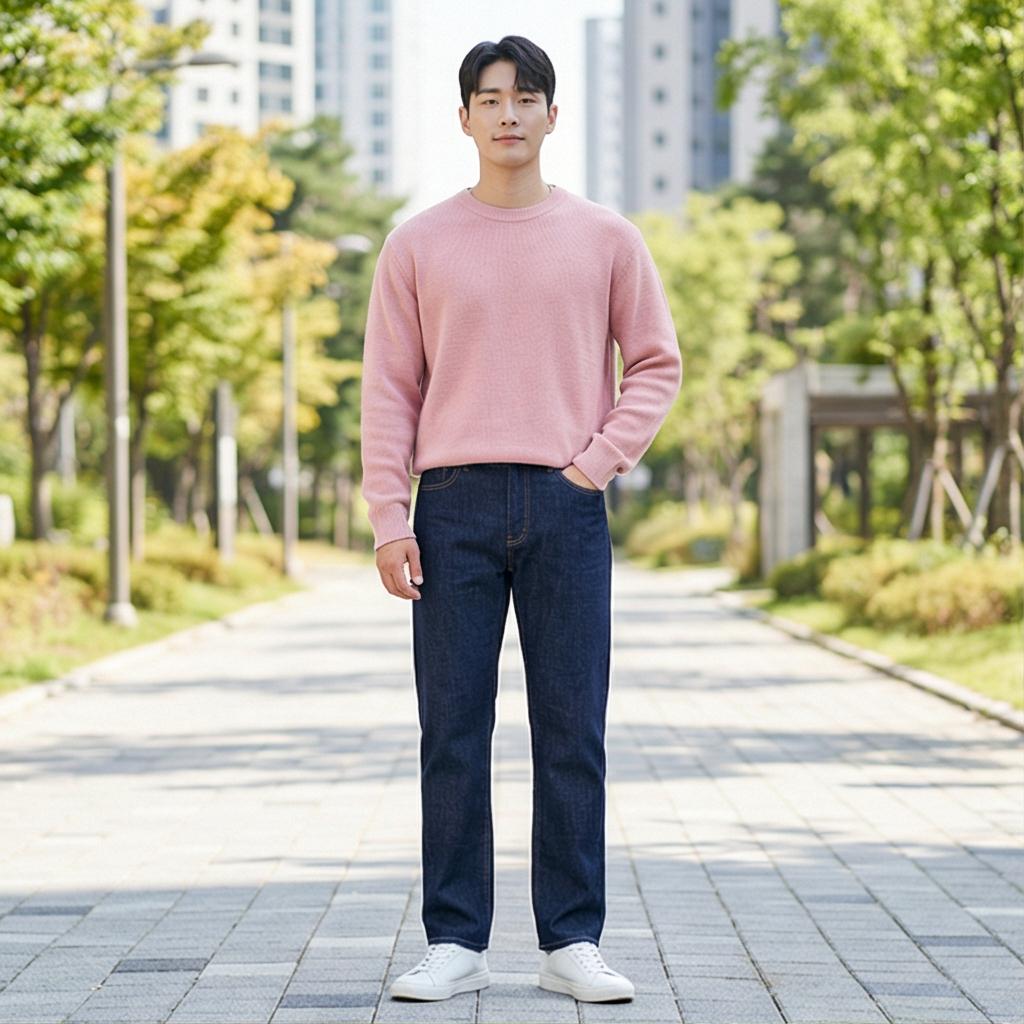 진청 데님 팬츠: 편안한 주말 나들이 룩