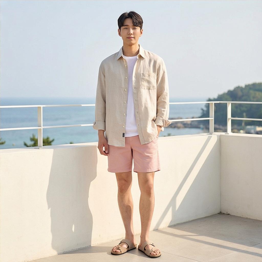 베이지 린넨 셔츠: 시원한 바캉스 룩