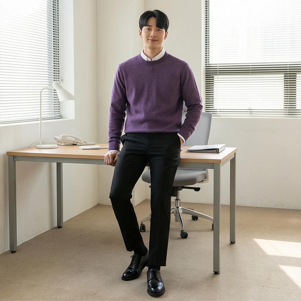 검정 슬랙스와 화이트 셔츠: 단정한 비즈니스 캐주얼 분위기