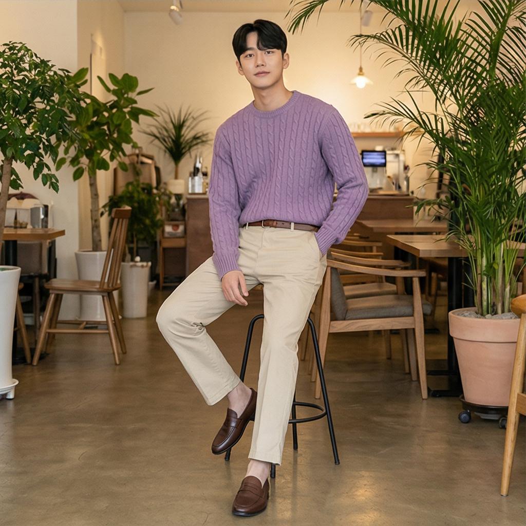 베이지 코튼 팬츠: 부드러운 인상의 데이트 스타일