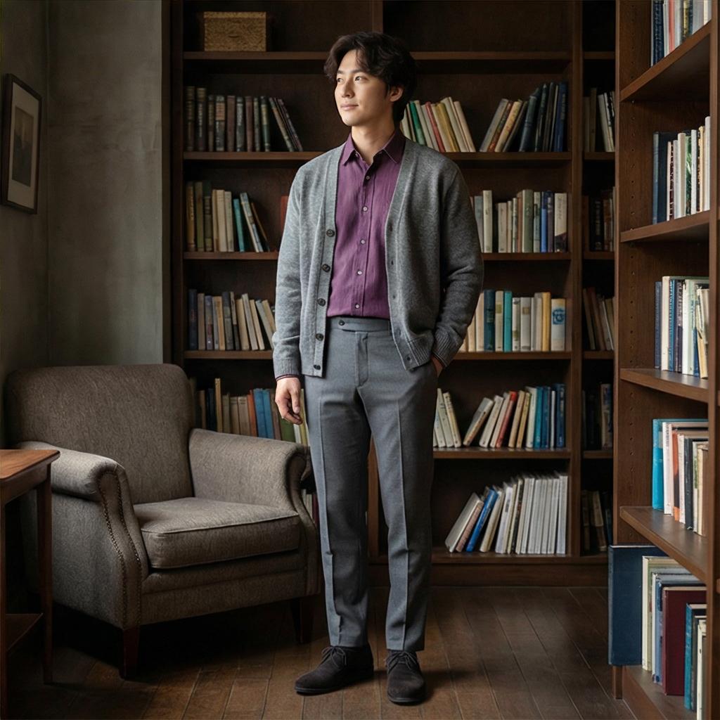 그레이 가디건: 지적이고 차분한 데이트 룩