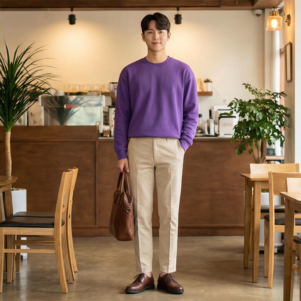 베이지 면바지: 부드러운 데이트룩