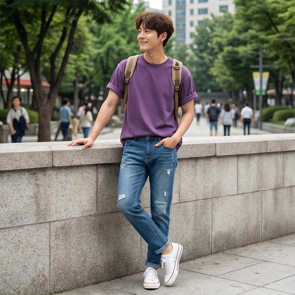 중청 데님 팬츠: 활동적인 주말 나들이 스타일