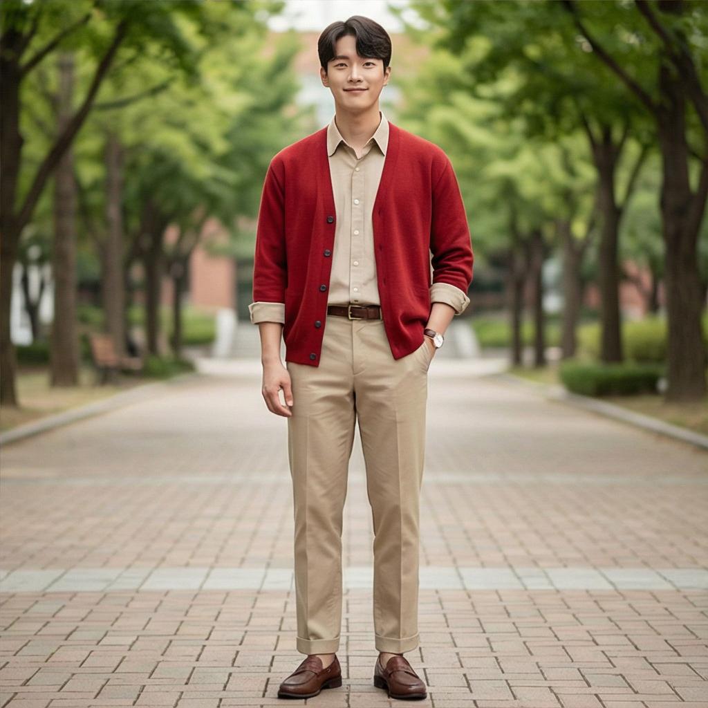 베이지 면바지: 부드러운 인상의 캠퍼스 룩