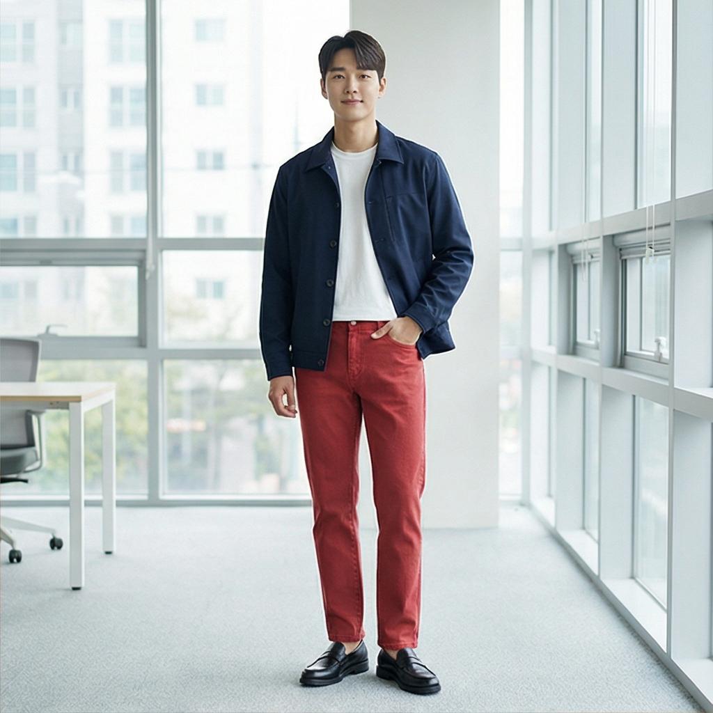 네이비 자켓: 세련된 비즈니스 캐주얼룩