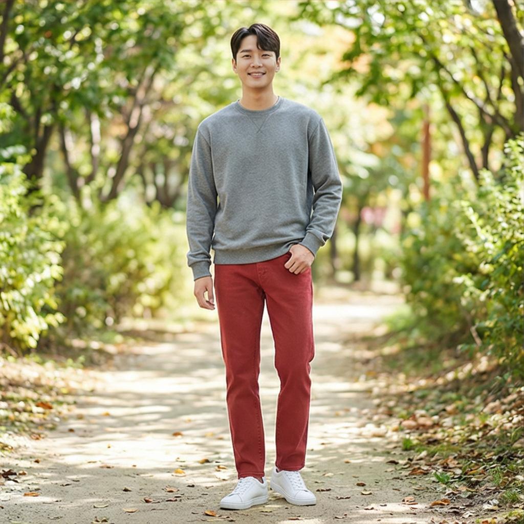 회색 맨투맨: 편안한 나들이 스타일