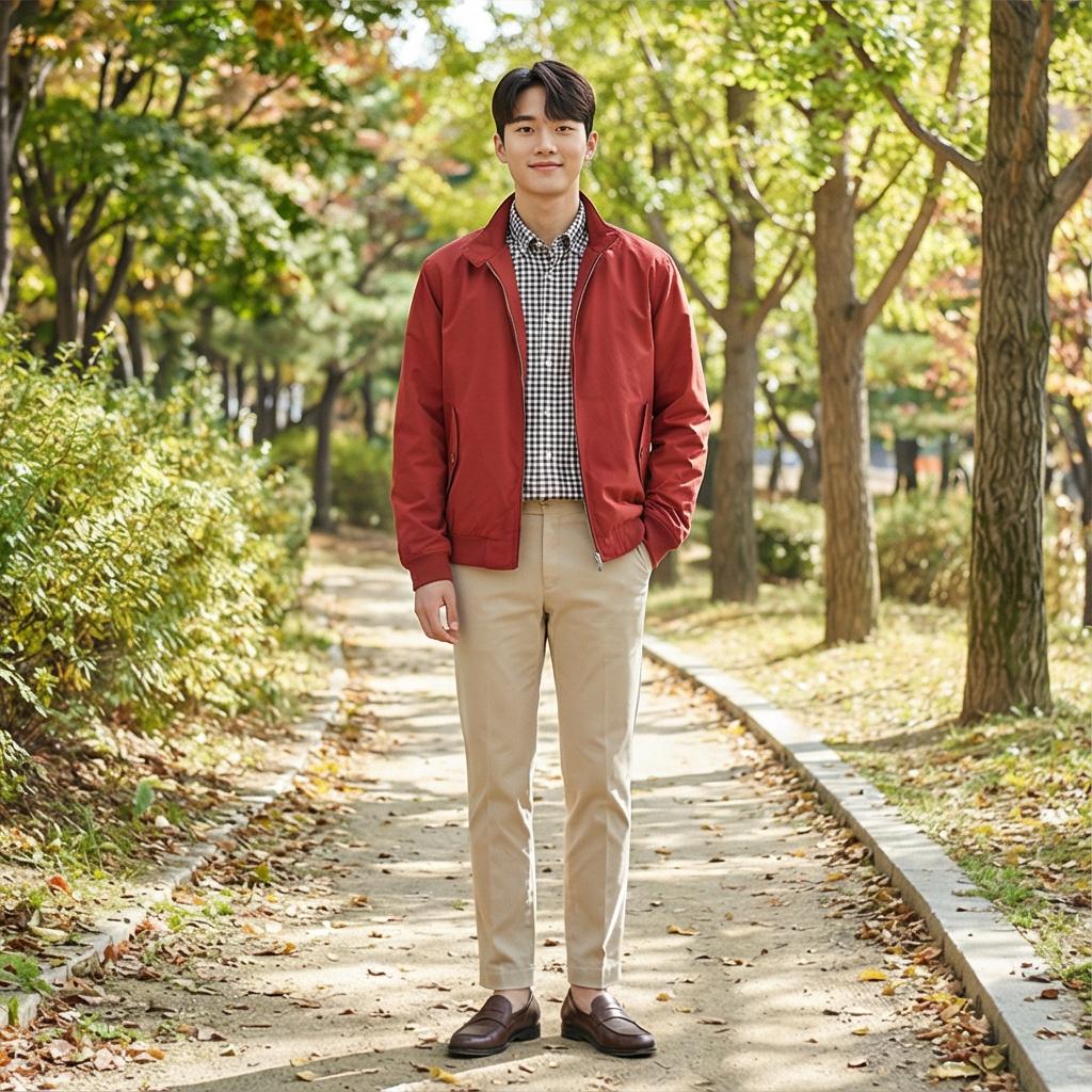 베이지 치노 팬츠, 셔츠: 부드러운 분위기의 나들이 룩