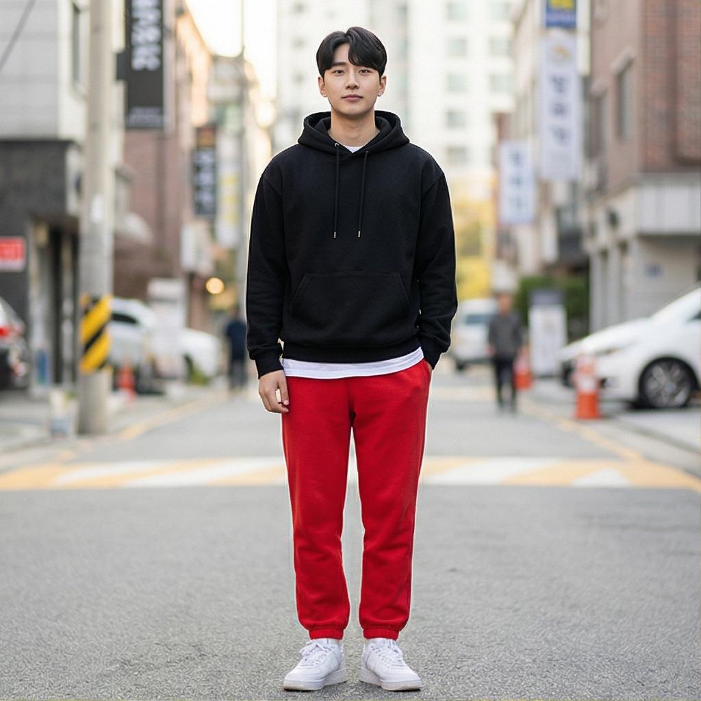 블랙 후드티: 편안한 동네 마실 룩