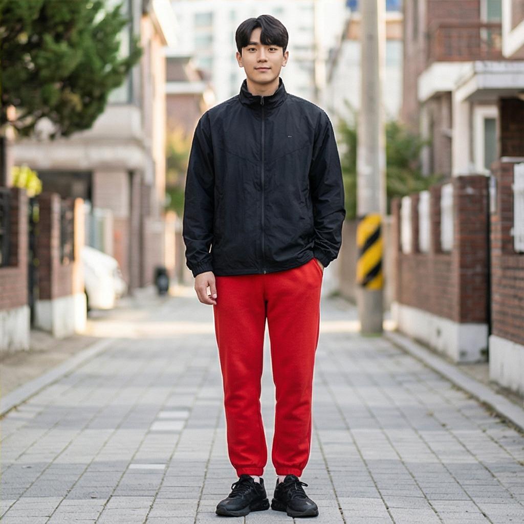 블랙 바람막이 자켓: 실용적인 스포티 룩