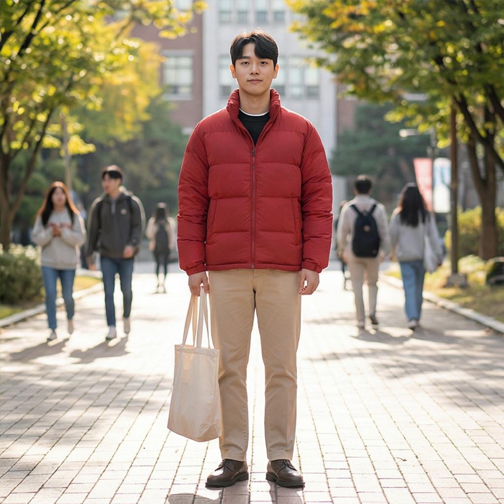 베이지 면바지: 부드러운 캠퍼스 스타일