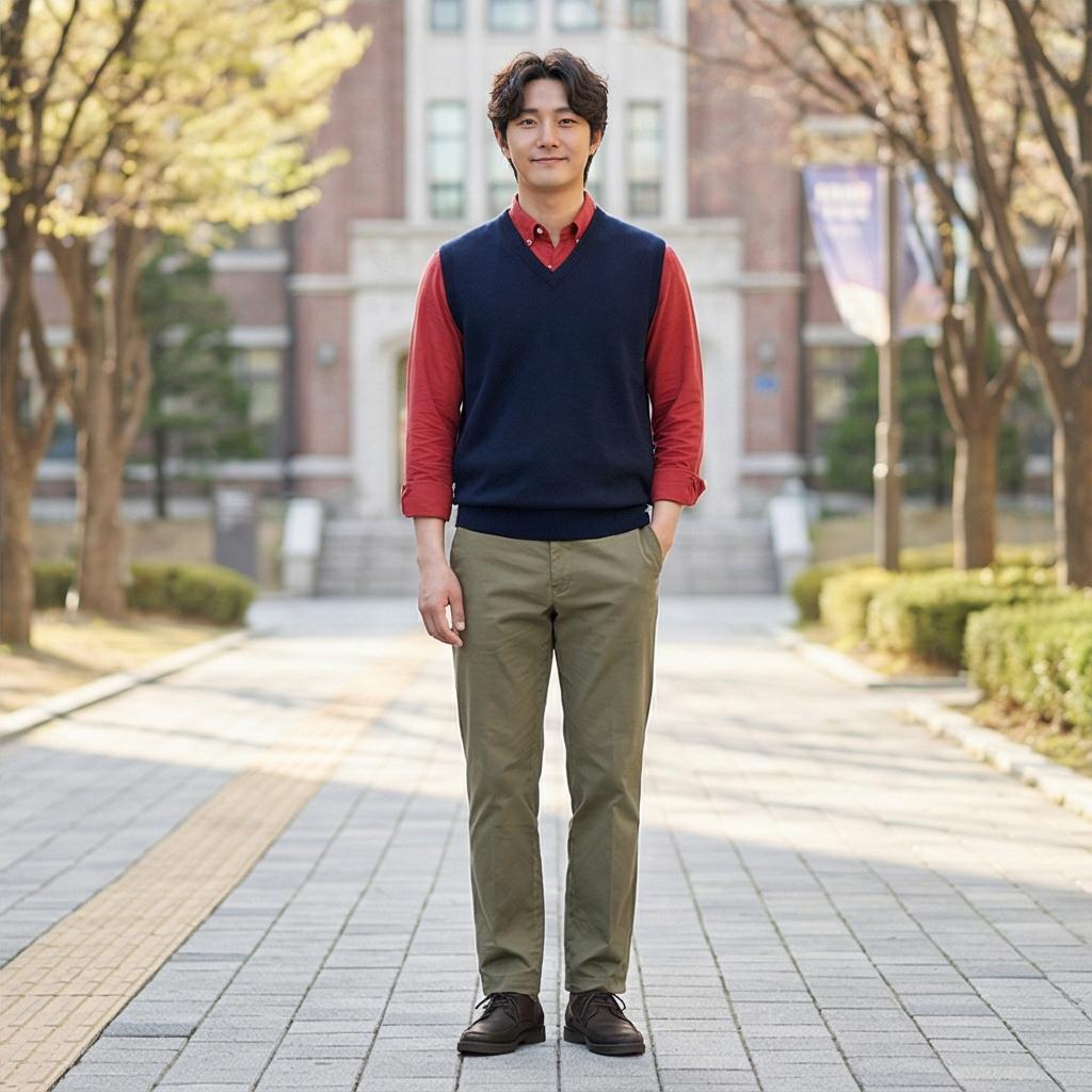 네이비 니트 조끼: 단정한 캠퍼스 스타일