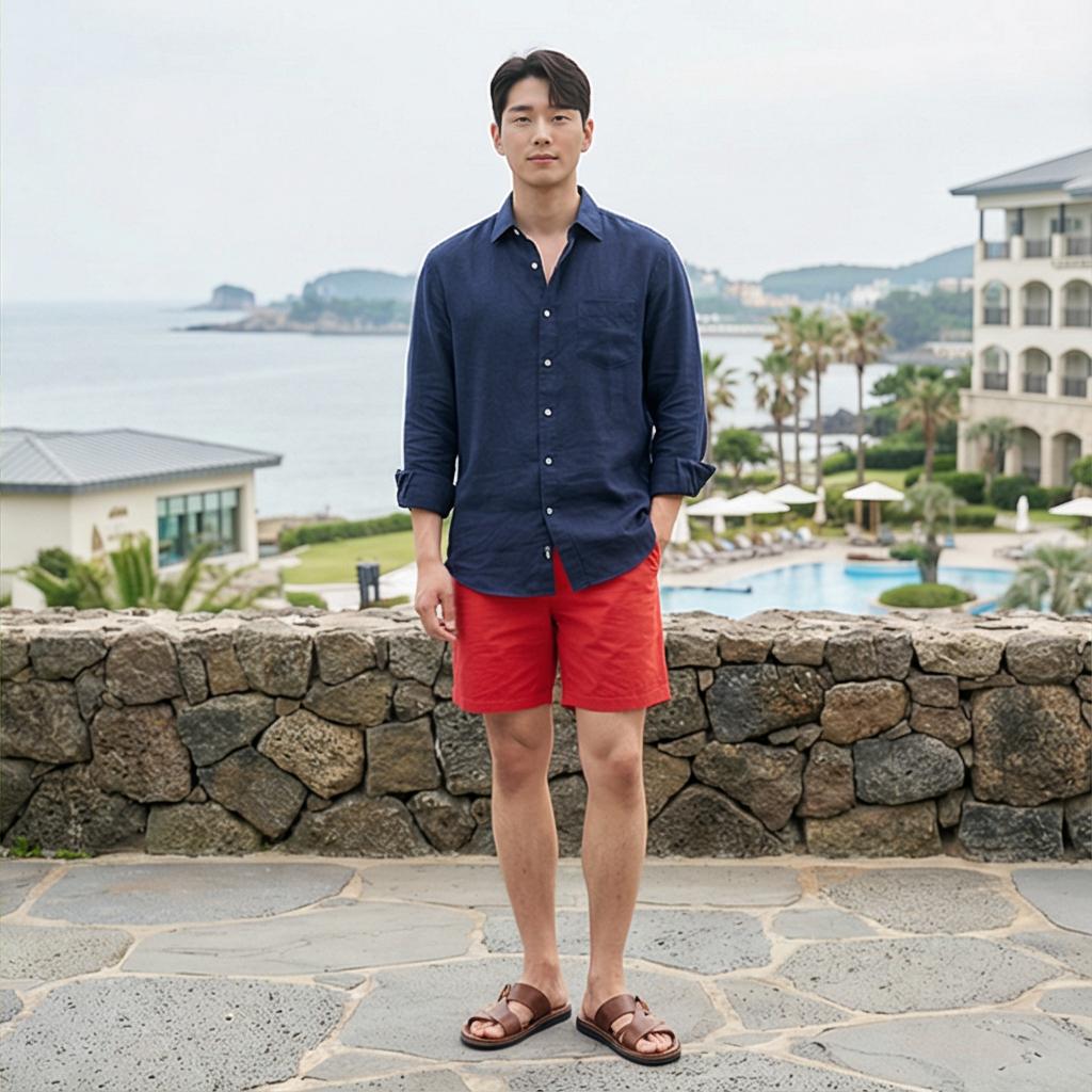 네이비 리넨 셔츠: 시원한 바캉스 스타일