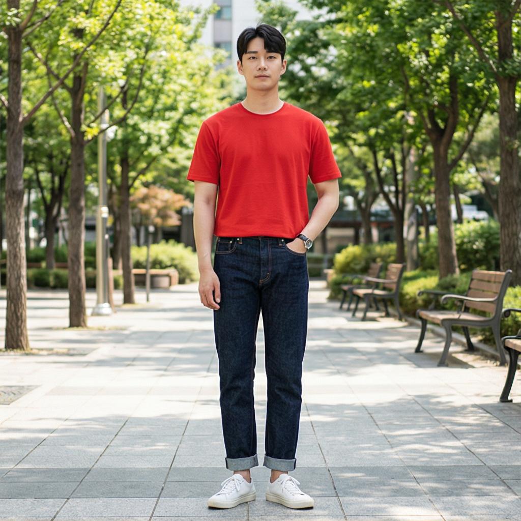 진청 데님 팬츠: 활동적인 주말 나들이 룩