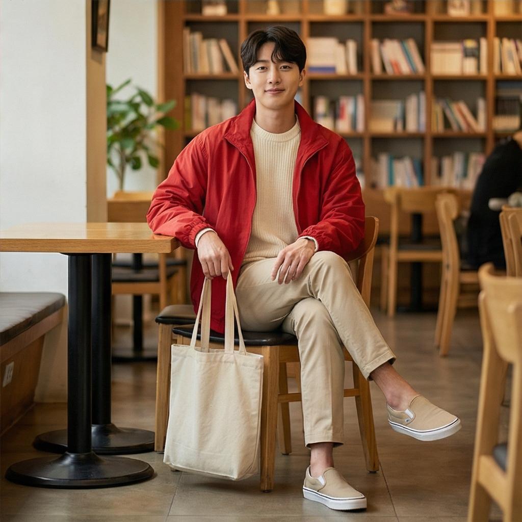 베이지 치노 팬츠: 산뜻한 데이트 룩