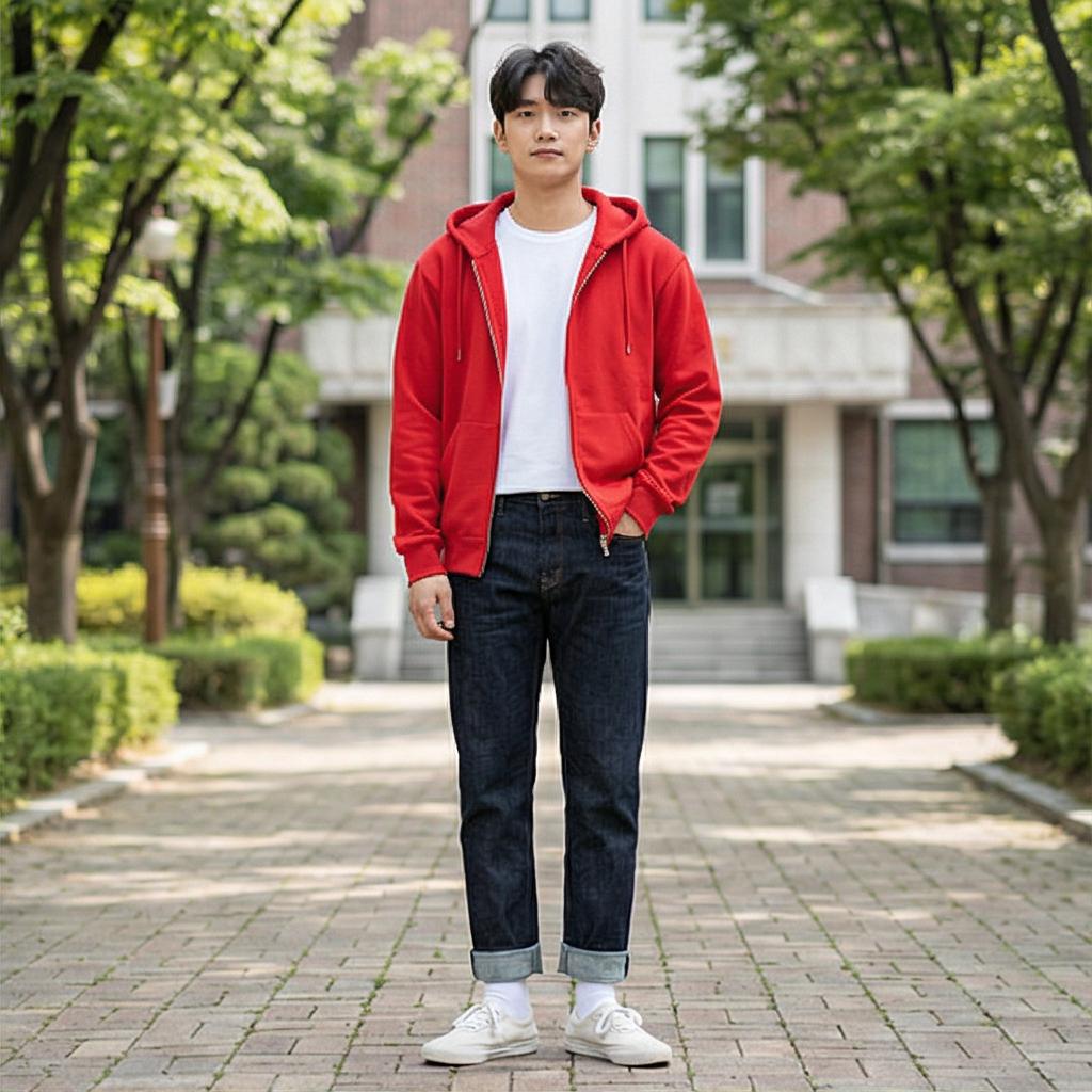 생지 데님: 산뜻한 캠퍼스 스타일