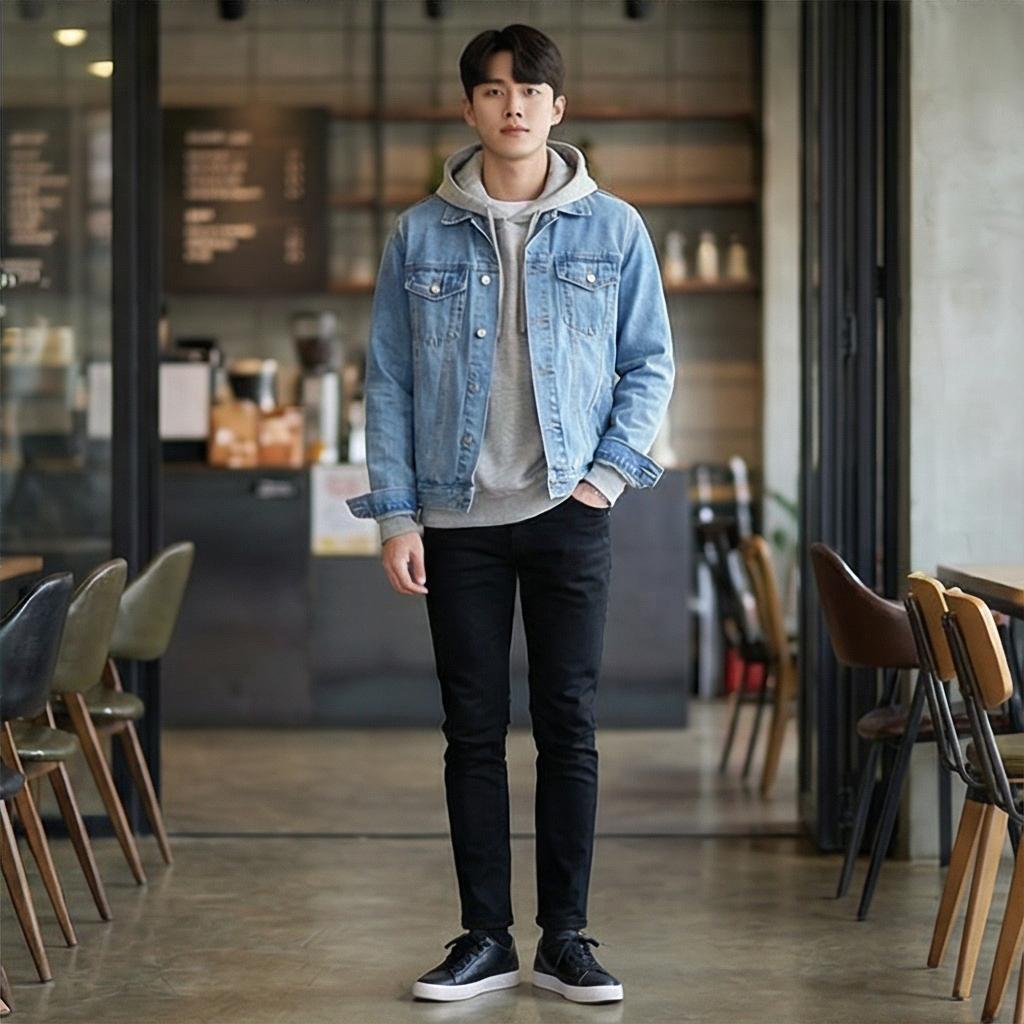 회색 후드티: 캐주얼한 분위기