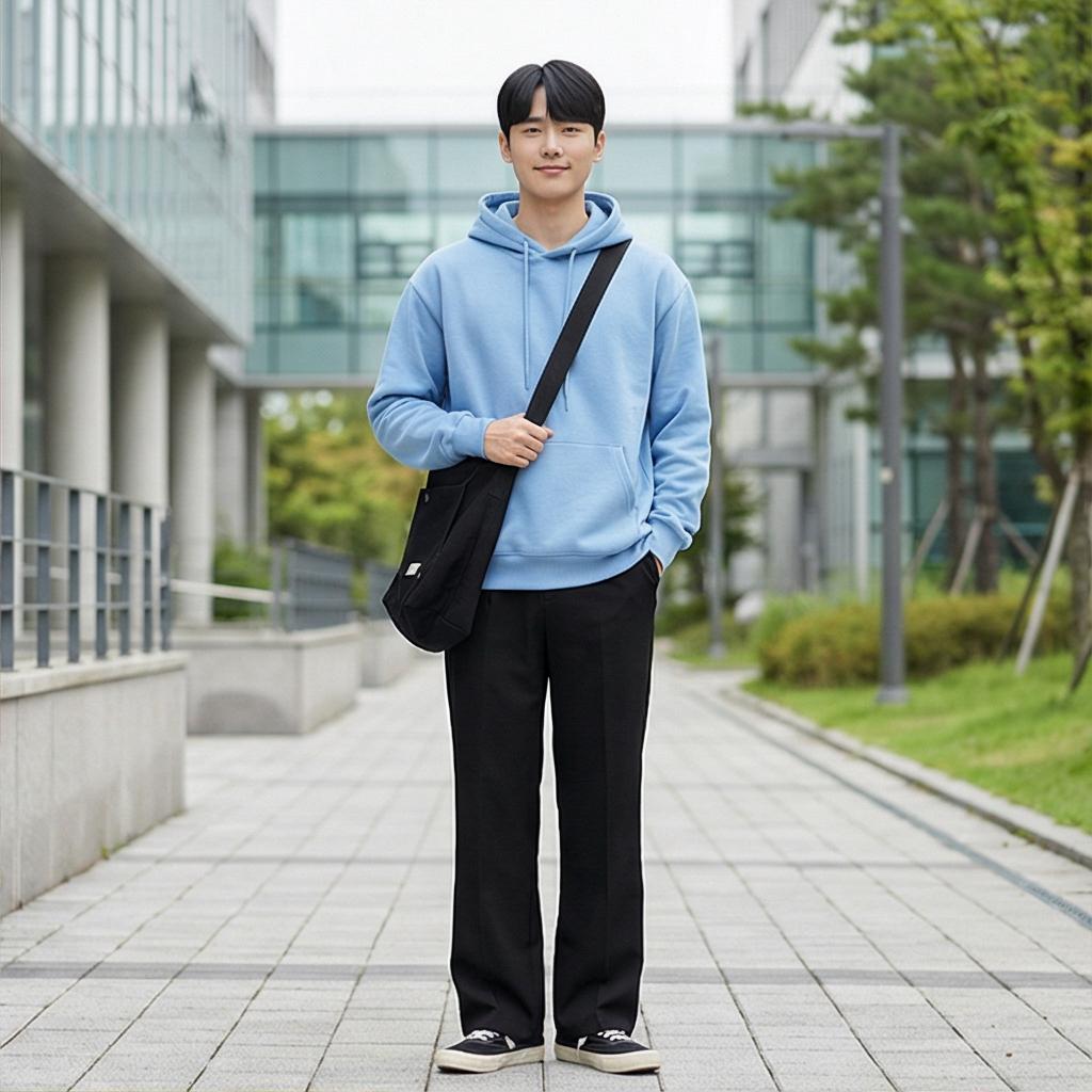 검정 와이드 슬랙스: 깔끔한 캠퍼스 룩