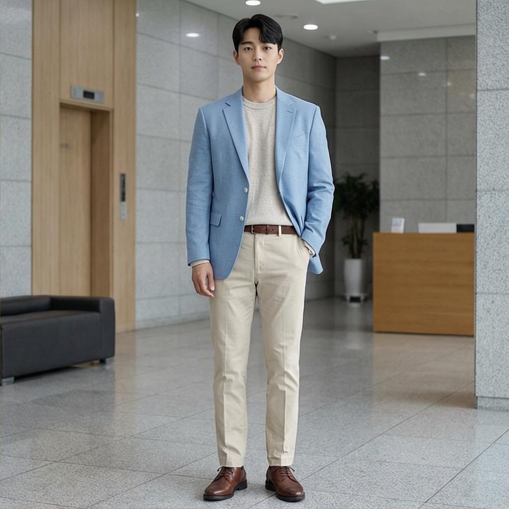 베이지 면바지: 부드러운 인상의 비즈니스 캐주얼 룩