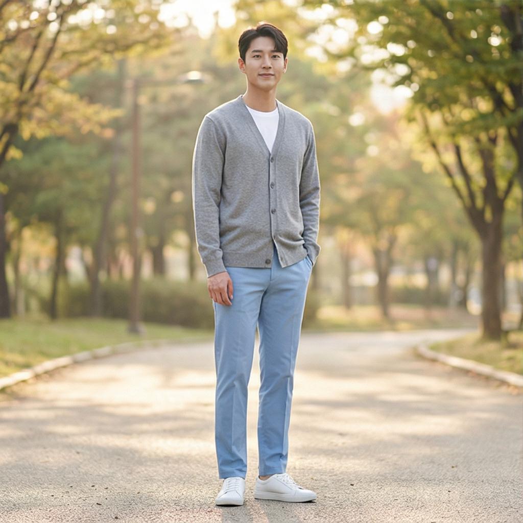 그레이 니트 또는 카디건: 편안한 데이트룩