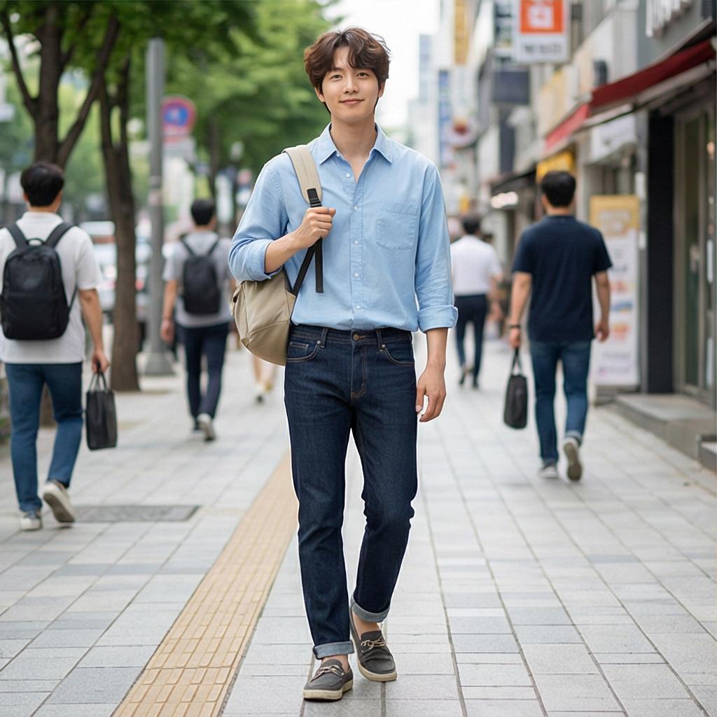 진청 데님 팬츠: 활동적인 데일리 룩