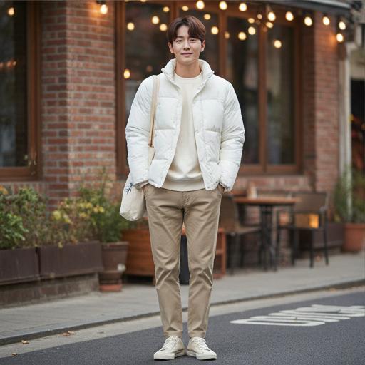 베이지색 면바지와 맨투맨: 부드러운 인상의 데일리 룩