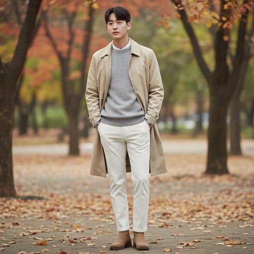 연회색 니트: 미니멀한 가을 분위기