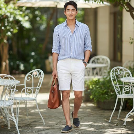 블루 스트라이프 셔츠: 청량한 데이트룩