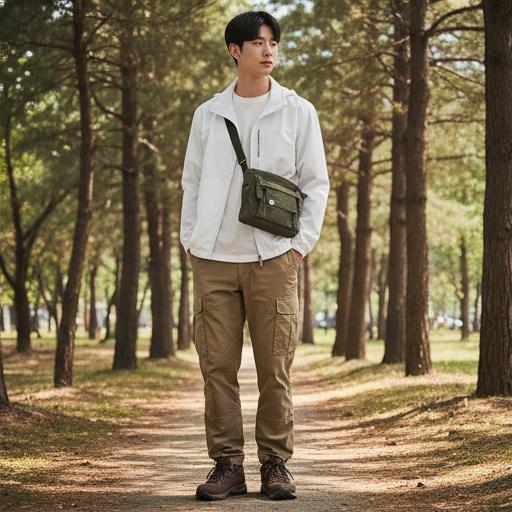 카키색 카고 바지: 실용적인 아웃도어룩