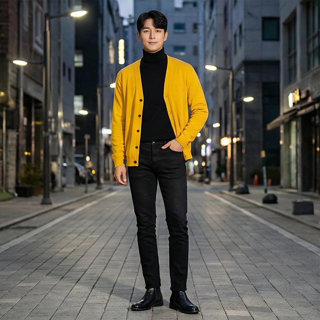 검정색 터틀넥 & 블랙진: 시크한 미니멀룩