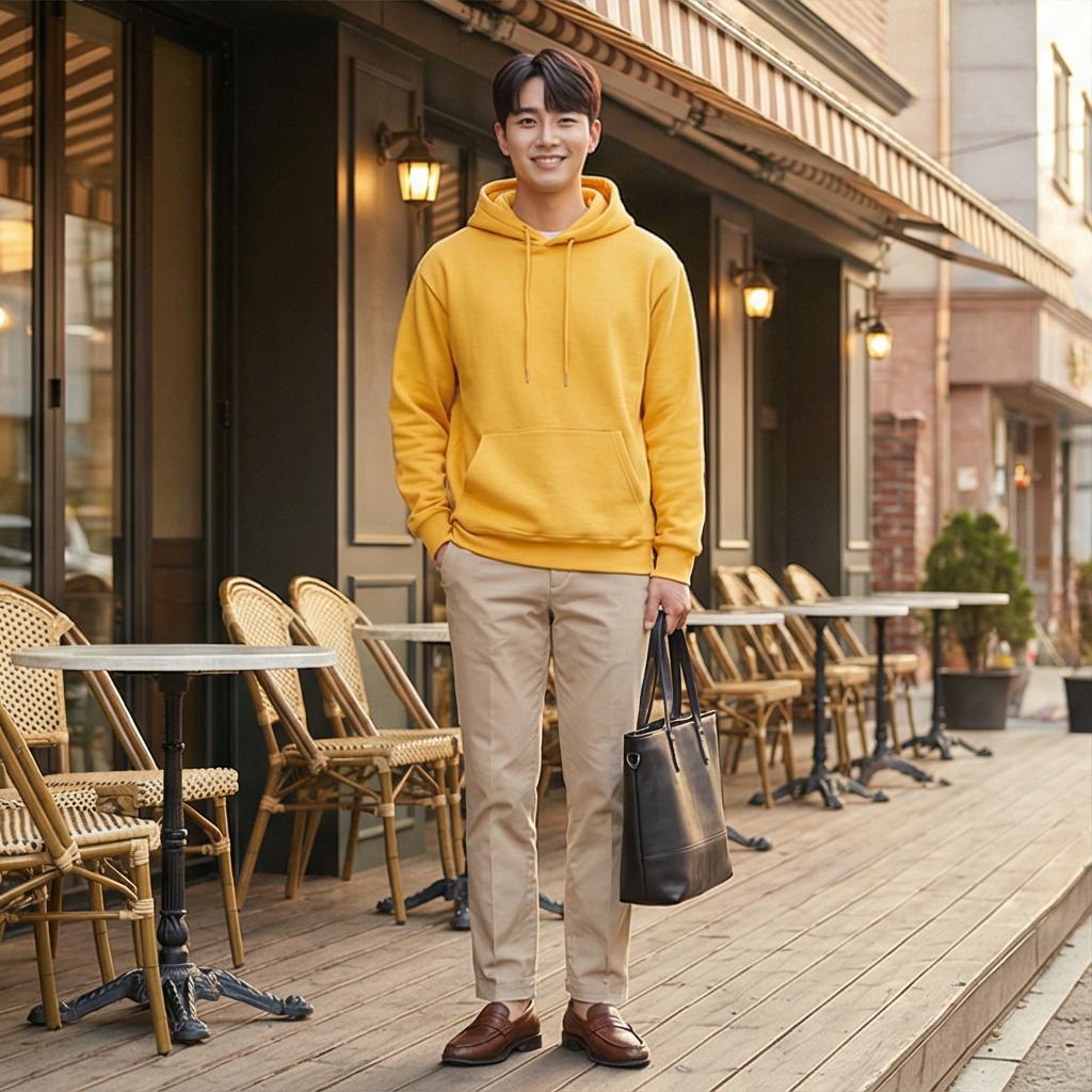 베이지색 면바지: 부드러운 나들이 분위기